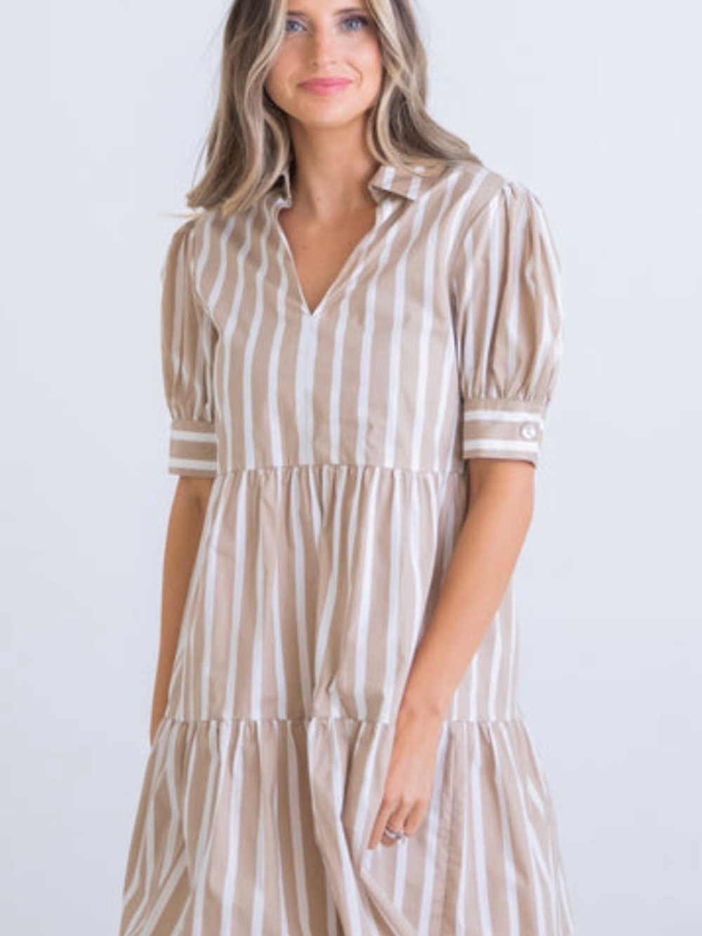 Karlie Stripe Puff Sleeve Dress